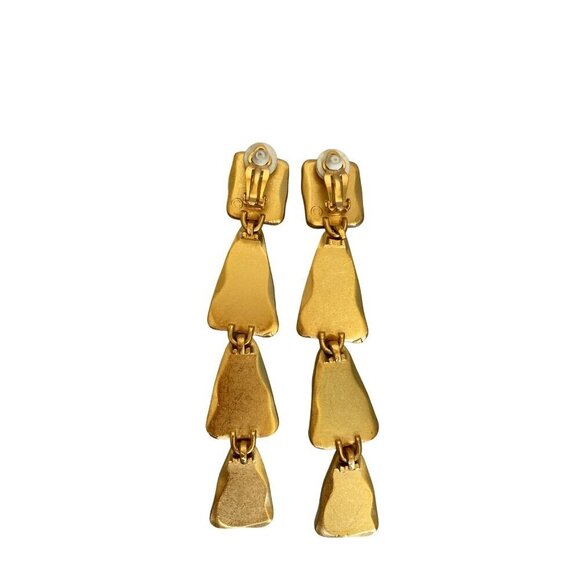 Anne Klein Couture vintage 80s black & red gold-tone & resin geometric earrings - Picture 3 of 5